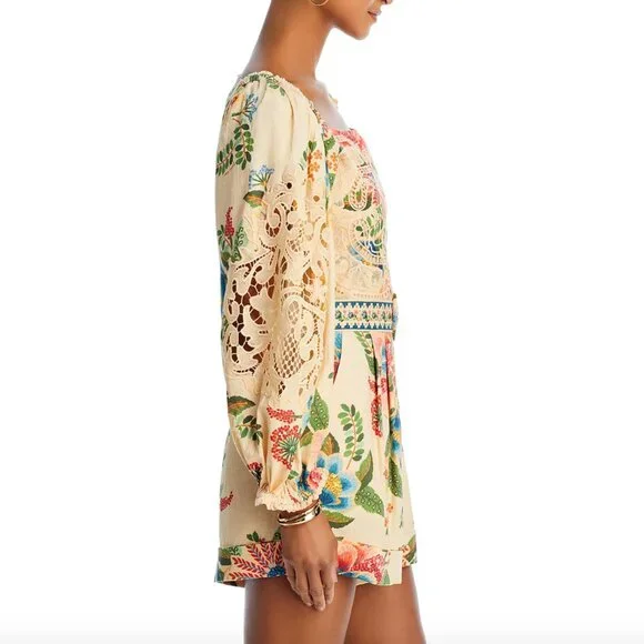 NWT FARM Rio Sand Delicate Garden Lace Romper in Size Small